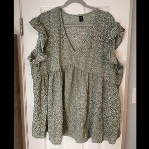 SHEIN Sage green and white v neck top